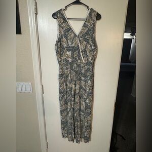 Nine West Green Leaf Print Sleeveless Jumpsuit